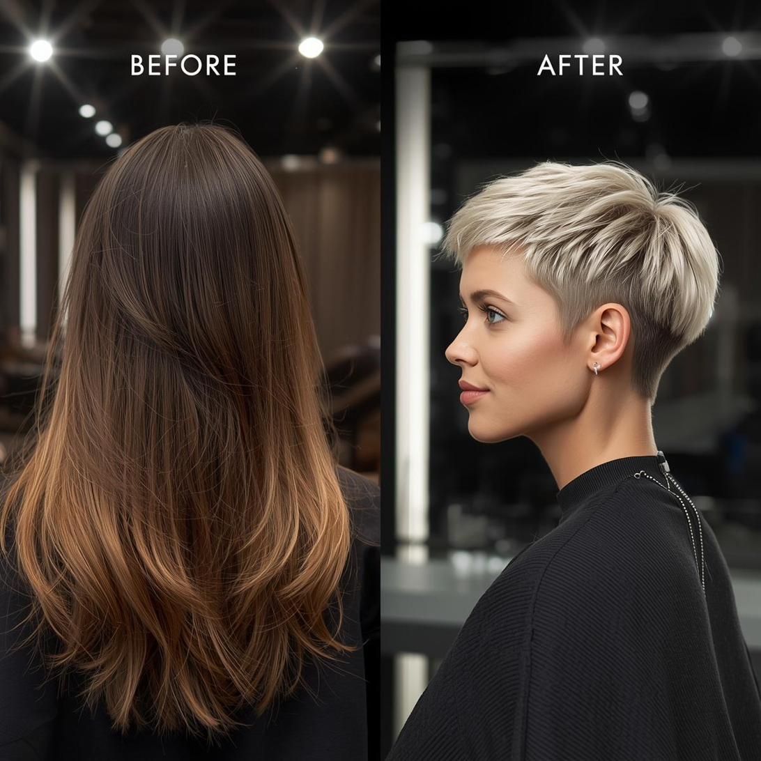 Before and after pixie restyle